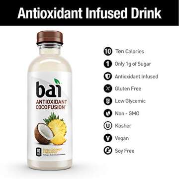 Bai Coconut Flavored Water Puna Coconut Pineapple, Antioxidant Infused, Coconut Pineapple Flavored Water Drink, 18 Fluid Ounce Bottles, 6 Count