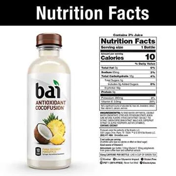 Bai Coconut Flavored Water Puna Coconut Pineapple, Antioxidant Infused, Coconut Pineapple Flavored Water Drink, 18 Fluid Ounce Bottles, 6 Count