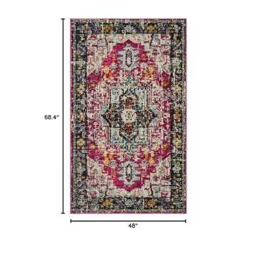 SAFAVIEH Monaco Collection Accent Rug - 4' x 5'7", Fuchsia & Grey, Medallion Distressed Design, Non-...