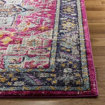 SAFAVIEH Monaco Collection Accent Rug - 4' x 5'7", Fuchsia & Grey, Medallion Distressed Design, Non-Shedding & Easy Care, Ideal for High Traffic Areas in Entryway, Living Room, Bedroom (MNC253J)