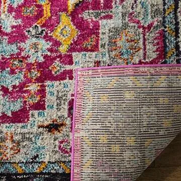 SAFAVIEH Monaco Collection Accent Rug - 4' x 5'7", Fuchsia & Grey, Medallion Distressed Design, Non-Shedding & Easy Care, Ideal for High Traffic Areas in Entryway, Living Room, Bedroom (MNC253J)