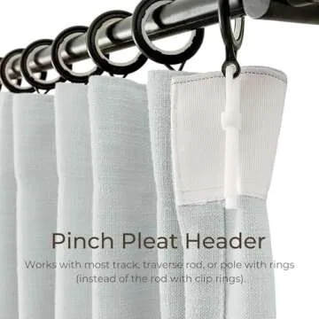 TWOPAGES Linen Textured Room Darkening Curtain 108 Inches Long, Winter Sky Pinch Pleated Window Curtain Drape Panel for Patio Door Dining Room Kids Room, 1 Panel