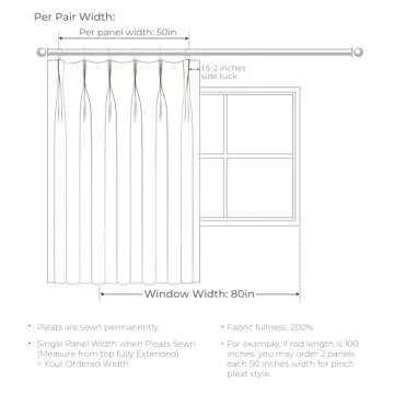 TWOPAGES Linen Textured Room Darkening Curtain 108 Inches Long, Winter Sky Pinch Pleated Window Curtain Drape Panel for Patio Door Dining Room Kids Room, 1 Panel