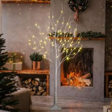 LIGHTSHARE 6 Feet Birch Tree, 72 LED Lights, Warm White, for Home, Festival, Party, and Christmas De...