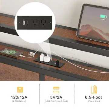 HAUSOURCE King Bed Frame with Storage Headboard and 4 Drawers Bed Frame King Size with Charging Station LED Lights Metal Platform Non-Slip Without Noise No Box Spring Needed