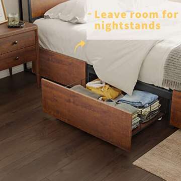 HAUSOURCE King Bed Frame with Storage Headboard and 4 Drawers Bed Frame King Size with Charging Station LED Lights Metal Platform Non-Slip Without Noise No Box Spring Needed