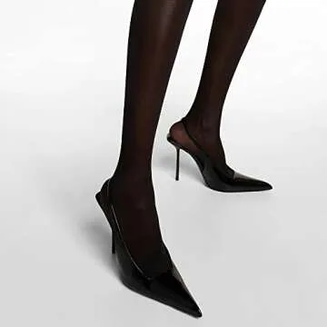 THESHY Women's Pointed Toe High Stiletto Heels Slingback Stretch Slip-on Pumps Backless Patent Leather Fashion Dress Shoes for Women Black