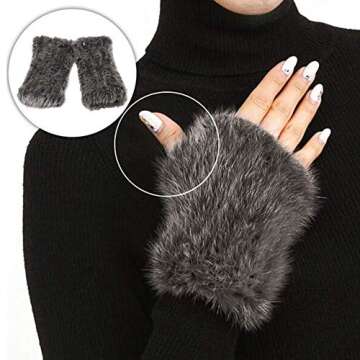 Valpeak 8'' Womens Winter Mittens Knitted Mink Fur Fingerless Gloves (Black)