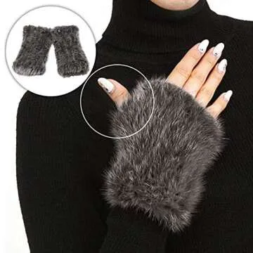 Valpeak 8'' Womens Winter Mittens Knitted Mink Fur Fingerless Gloves (Black)