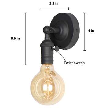 Mini Wall Sconces Lighting Fixture, XIDING Upgrade Black Finish Vintage Wall Lamp, Single Socket wit...