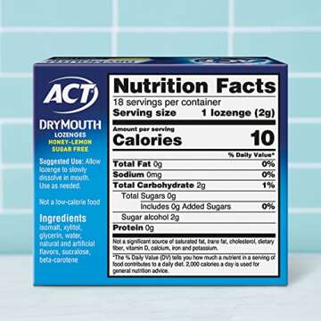 ACT Dry Mouth Lozenges With Xylitol, Sugar Free Honey-Lemon, 18 Count
