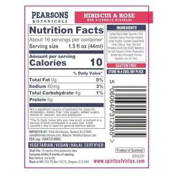 Pearsons Botanicals Hibiscus & Rose Non Alcoholic Gin, Award Winning Mellow and Fragrant Blend, Non Alcoholic Spirits - Halal, Low Sugar, and Gluten-Free, Part of the Spirits of Virtue Range (700ml)