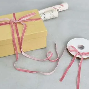 TONIFUL Pink Velvet Ribbon 3/8 Inch x 25yds, Vintage Velvet Ribbons, for Christmas Wreath Decoration Handmade Craft Ornaments Gift Wrapping & Bow Making, Valentine's Day Wedding Bouquet Packaging