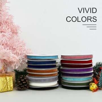 TONIFUL Pink Velvet Ribbon 3/8 Inch x 25yds, Vintage Velvet Ribbons, for Christmas Wreath Decoration Handmade Craft Ornaments Gift Wrapping & Bow Making, Valentine's Day Wedding Bouquet Packaging