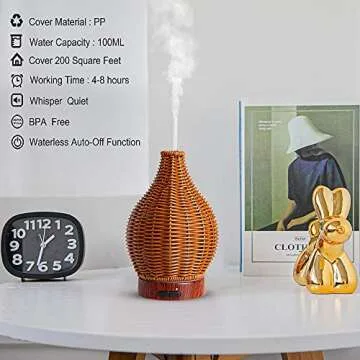 Essential Oil Diffuser, Ultrasonic Diffuser 100ml Cool Mist Humidifier with Waterless Auto Shut Off, 15 Lighting Modes Aromatherapy Diffuser for Large Room,Office Brown_01