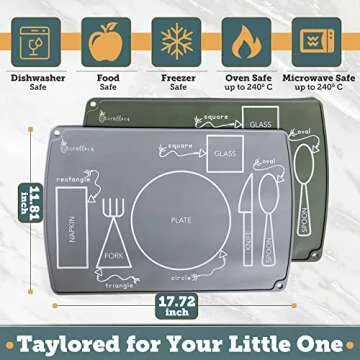 EzrAllora - 2 Piece Toddler Montessori Placemat for Dining Table - Easy Clean Table Setting Placemat - 11.81x17.72 in - Reusable Non-Slip Table Mats