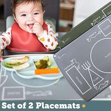 EzrAllora - 2 Piece Toddler Montessori Placemat for Dining Table - Easy Clean Table Setting Placemat - 11.81x17.72 in - Reusable Non-Slip Table Mats