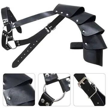 Medieval Knight PU Leather Corset Belt Shawl Men Renaissance Half Shoulder Cape Scarf Buckle Bracers Retro Accessories(Type3)