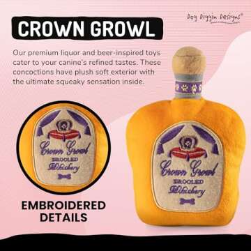 Dog Diggin Designs Libation Station Collection | Unique Squeaky Parody Plush Dog Toys – Shaken, Not Stirred