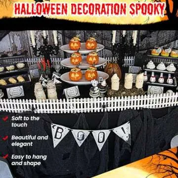 (48 x 240 in.) Halloween Creepy Cloth, DealKits Spooky Giant Cheese Cloth Tapestry for Halloween Party Supplies Decorations Outdoor Yard Home Wall Decor, Black