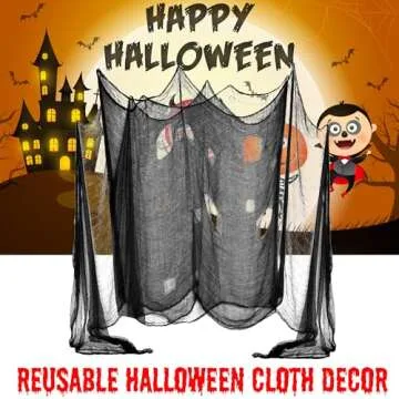 (48 x 240 in.) Halloween Creepy Cloth, DealKits Spooky Giant Cheese Cloth Tapestry for Halloween Party Supplies Decorations Outdoor Yard Home Wall Decor, Black
