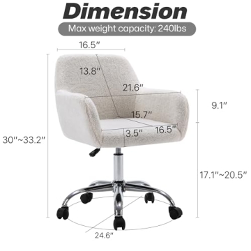 Chic KCC Faux Fur Swivel Desk Chair for Teens and Women