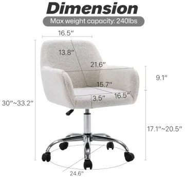 Chic KCC Faux Fur Swivel Desk Chair for Teens and Women