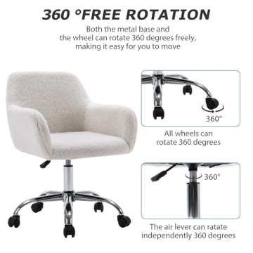 Chic KCC Faux Fur Swivel Desk Chair for Teens and Women