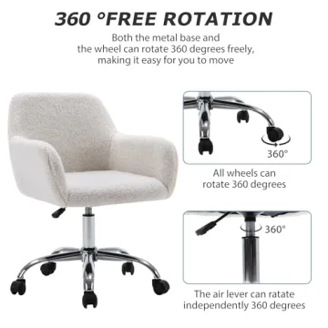 Chic KCC Faux Fur Swivel Desk Chair for Teens and Women