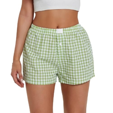 Women Y2K Plaid Shorts Elastic Waisted Gingham Pajama Shorts Plaid Boxers Shorts Lounge Sleep Shorts...