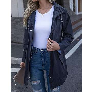 Kikibell Rain Poncho for Women Outwear Quick Dry Jacket Travel Packable Active Sportswear Jacket Dark Navy Blue L