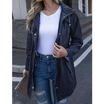 Kikibell Rain Poncho for Women Outwear Quick Dry Jacket Travel Packable Active Sportswear Jacket Dark Navy Blue L
