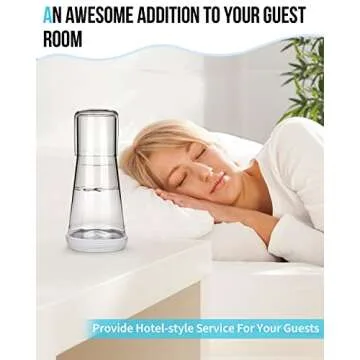 Bedside Night Water Carafe Set with Tumbler Glass, Clear Nightstand Carafe with Silicone Coaster for Bedroom and Guest Room, Glass Mouthwash Decanter for Bathroom (22 OZ)