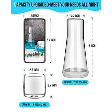 Bedside Night Water Carafe Set with Tumbler Glass, Clear Nightstand Carafe with Silicone Coaster for Bedroom and Guest Room, Glass Mouthwash Decanter for Bathroom (22 OZ)