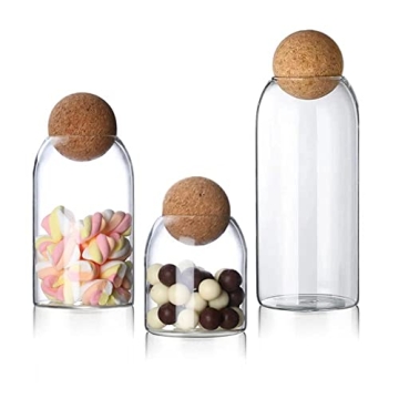 ANSQU 3 Pcs Glass Storage Containers with Cork Ball, Glass Jars with Cork Lids, Candy Jar Decorative...