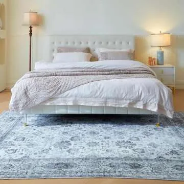 Rugcomf Area Rugs 8x10 Rug for Living Room Washable Boho Area Rug Non Slip Soft Vintage Low Pile Large Rug for Living Room, Bedroom, Farmhouse, Dining Room, Kids Playroom(Grey and White)