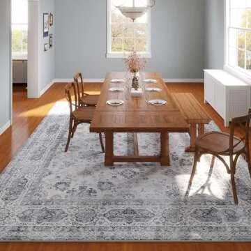 Rugcomf Area Rugs 8x10 Rug for Living Room Washable Boho Area Rug Non Slip Soft Vintage Low Pile Large Rug for Living Room, Bedroom, Farmhouse, Dining Room, Kids Playroom(Grey and White)