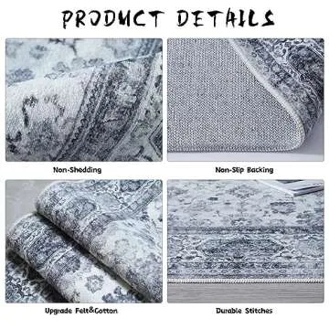 Rugcomf Area Rugs 8x10 Rug for Living Room Washable Boho Area Rug Non Slip Soft Vintage Low Pile Large Rug for Living Room, Bedroom, Farmhouse, Dining Room, Kids Playroom(Grey and White)