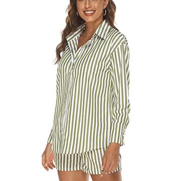 ISZPLUSH Women’s 2 Piece Casual Sets Outfits Sets Relaxed Long Sleeve Shirt Loose High Waisted Side Pocket Shorts Set