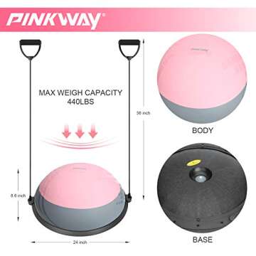 PINKWAY Half Balance Ball Yoga Exercise Ball Trainer Double Color Anti Burst Pilates Ab Strength Exe...