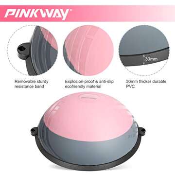 PINKWAY Half Balance Ball Yoga Exercise Ball Trainer Double Color Anti Burst Pilates Ab Strength Exercise Fitness Core Training Equipment Stability Balance Boards with Resistance Bands
