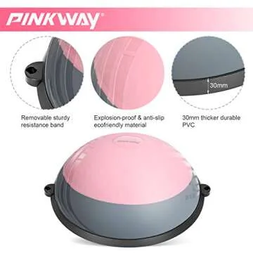 PINKWAY Half Balance Ball Yoga Exercise Ball Trainer Double Color Anti Burst Pilates Ab Strength Exercise Fitness Core Training Equipment Stability Balance Boards with Resistance Bands