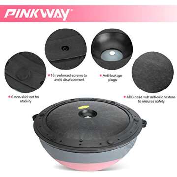 PINKWAY Half Balance Ball Yoga Exercise Ball Trainer Double Color Anti Burst Pilates Ab Strength Exercise Fitness Core Training Equipment Stability Balance Boards with Resistance Bands