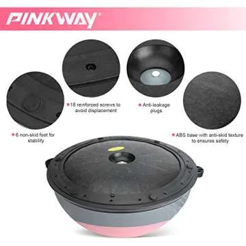 PINKWAY Half Balance Ball Yoga Exercise Ball Trainer Double Color Anti Burst Pilates Ab Strength Exercise Fitness Core Training Equipment Stability Balance Boards with Resistance Bands