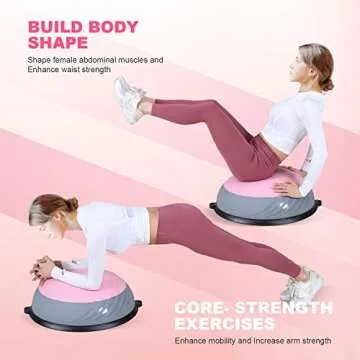 PINKWAY Half Balance Ball Yoga Exercise Ball Trainer Double Color Anti Burst Pilates Ab Strength Exercise Fitness Core Training Equipment Stability Balance Boards with Resistance Bands