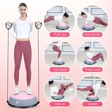 PINKWAY Half Balance Ball Yoga Exercise Ball Trainer Double Color Anti Burst Pilates Ab Strength Exercise Fitness Core Training Equipment Stability Balance Boards with Resistance Bands