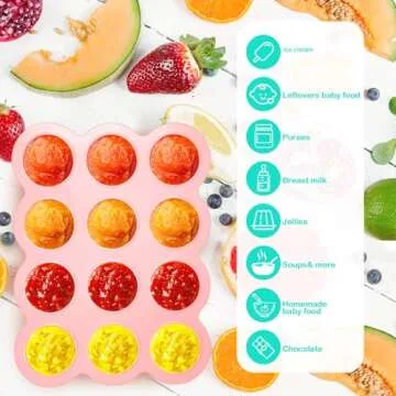 Potchen 3 Pcs Baby Food Storage Container 12 Cup Silicone Baby Food Freezer Tray with Lid Stackable Reusable Silicone Freezer Tray for Food Vegetable Fruit Puree and Breast Milk(Multicolor)