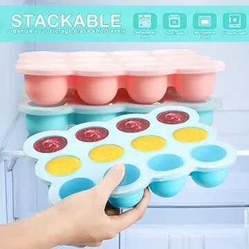Potchen 3 Pcs Baby Food Storage Container 12 Cup Silicone Baby Food Freezer Tray with Lid Stackable Reusable Silicone Freezer Tray for Food Vegetable Fruit Puree and Breast Milk(Multicolor)