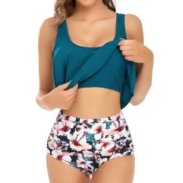 Edelqual Tankini Swimsuits for Women Plus Size Tummy Control Bathing Suit Two Piece Top Modest Full ...