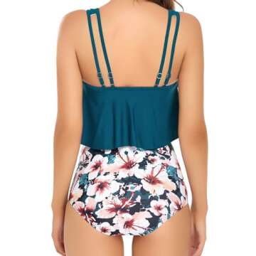 Edelqual Tankini Swimsuits for Women Plus Size Tummy Control Bathing Suit Two Piece Top Modest Full Coverage High Waisted Bikini Bottom Swimwear Set(Dark Green L)